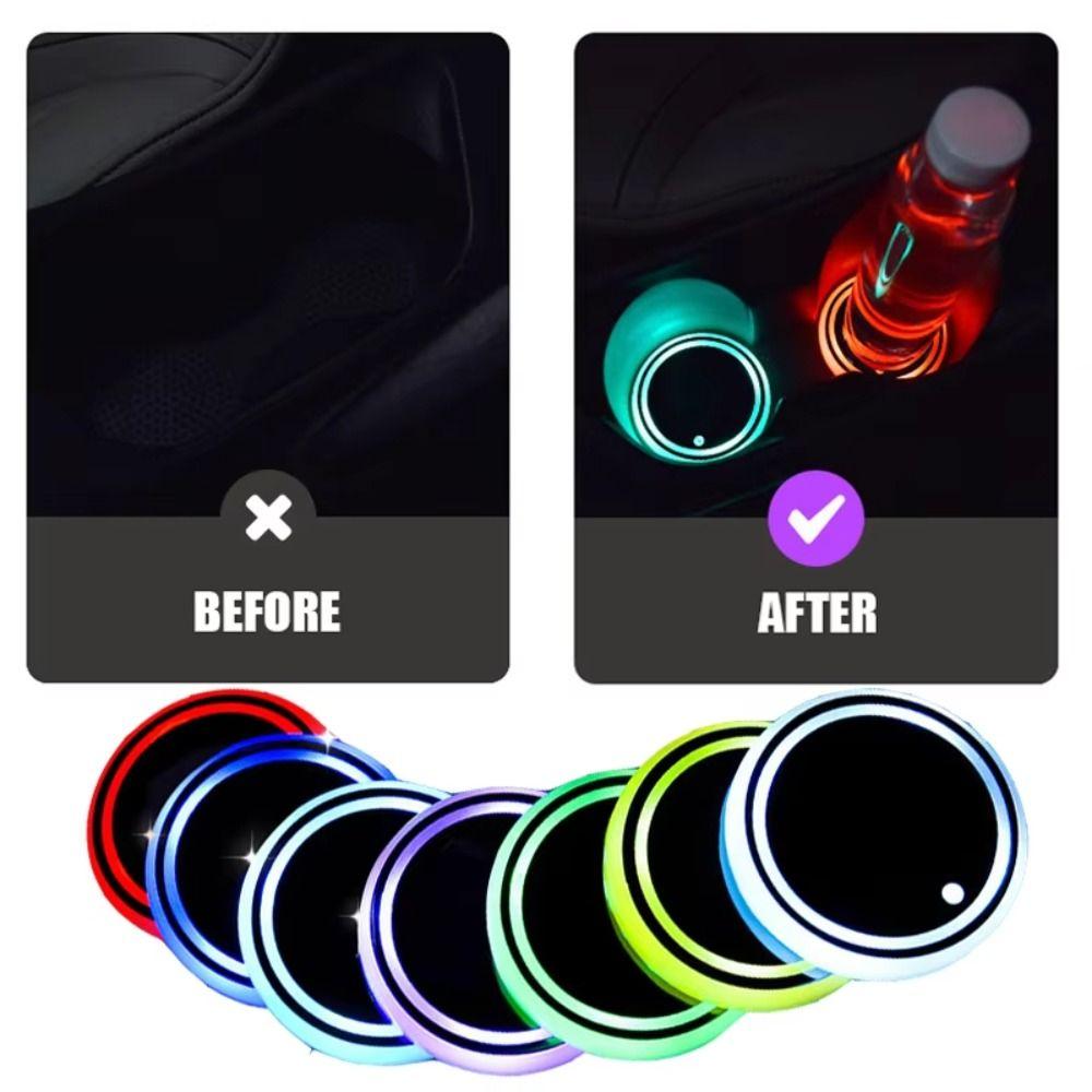 USB Charging Colorful Cup Holder Anti Slip Car Interior Lighting Cup Mats Smart Glow Coaster  Auto
