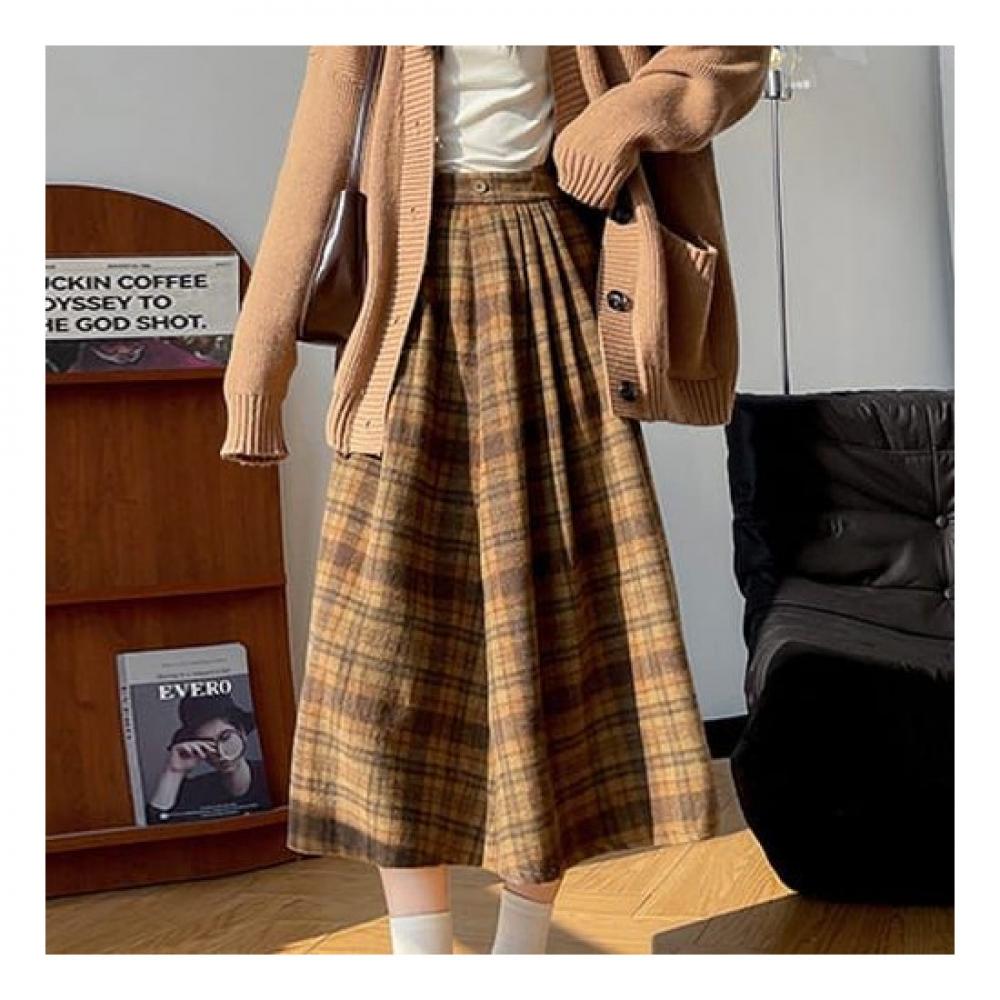 Navava Checked Back Banding Wool Skirt Ns329