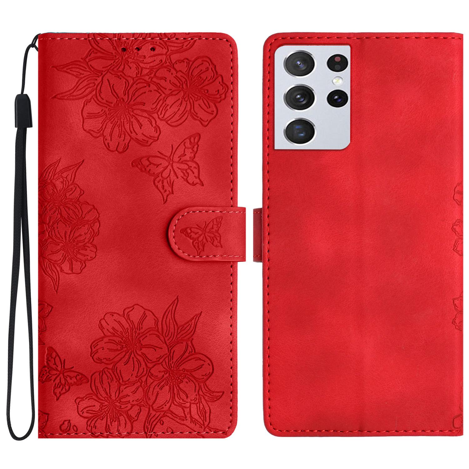 

For Samsung Galaxy S21 Ultra 5G Wholesale Phone Shell PU Leather Imprinted Pattern Wallet Phone Cover Red