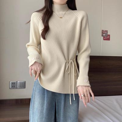Sweater for Women Autumn Winter Thickened Pullover Warm Knitted Striped Solid Color Long Sleeve Oversize Jumper Tops