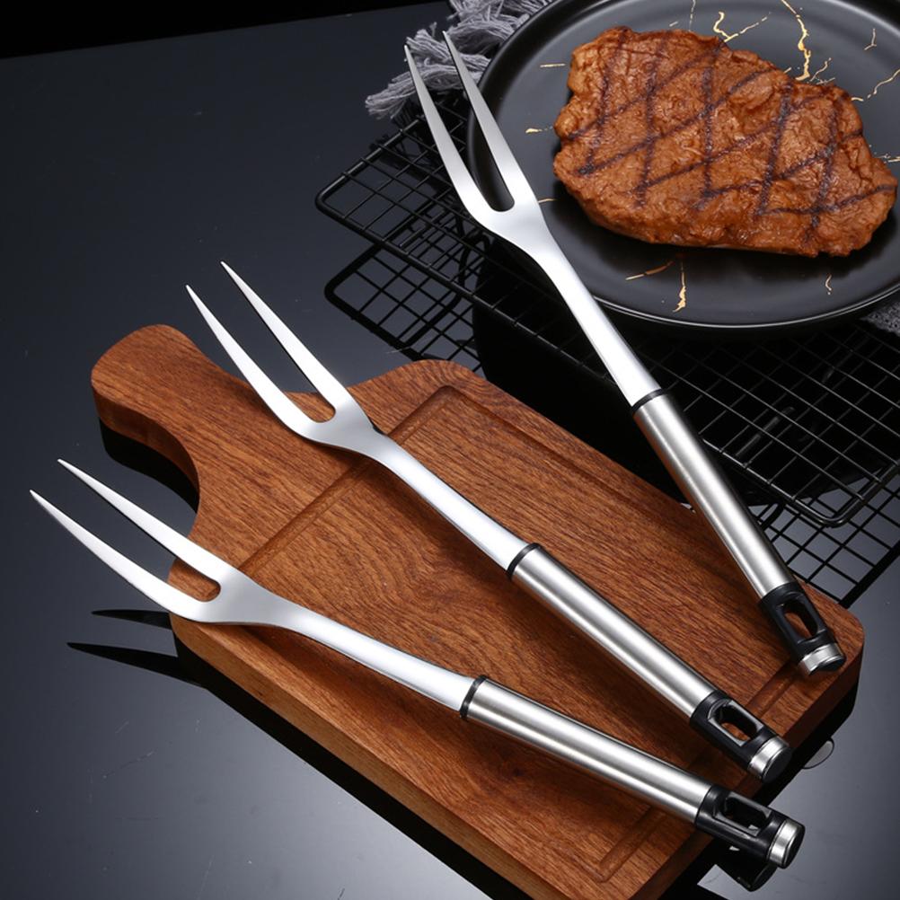 Stainless Steel Barbecue Spit Meat Serving Forks Steak Roasting Sticks Grill Skewers Kitchen Utensil