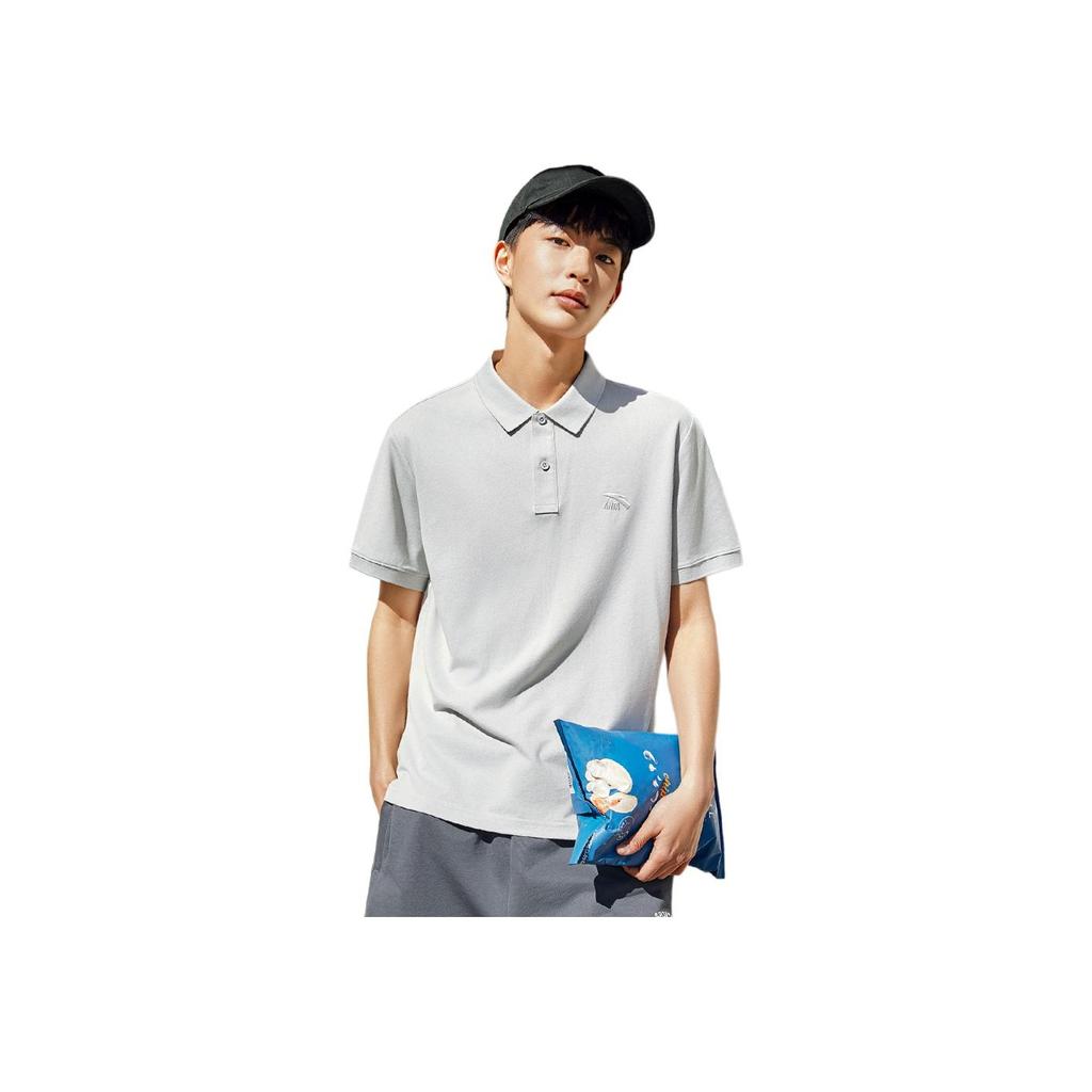 Anta Quick-Dry Casual Outdoor Short Sleeve Polo Shirt Men Tops Chip-Gray 152428105-2