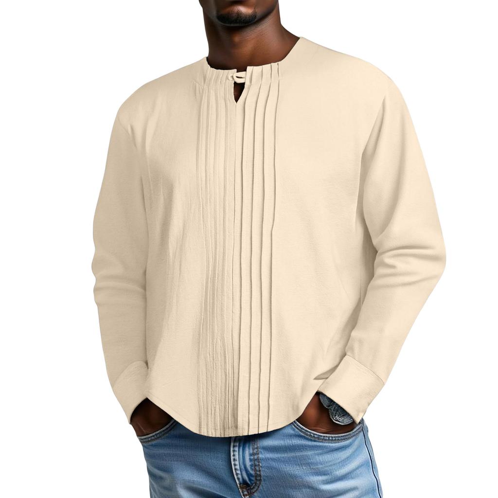 Men's Stripes Round Neck Solid Color Versatile Shirt