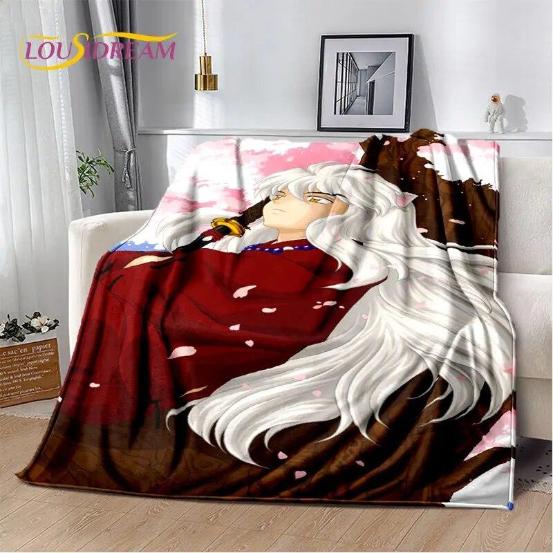Pătură moale de pluș cu desene animate Inuyasha, pătură de flanel, pătură pentru sufragerie, dormitor, pat, canapea, husă de picnic Bettdecke