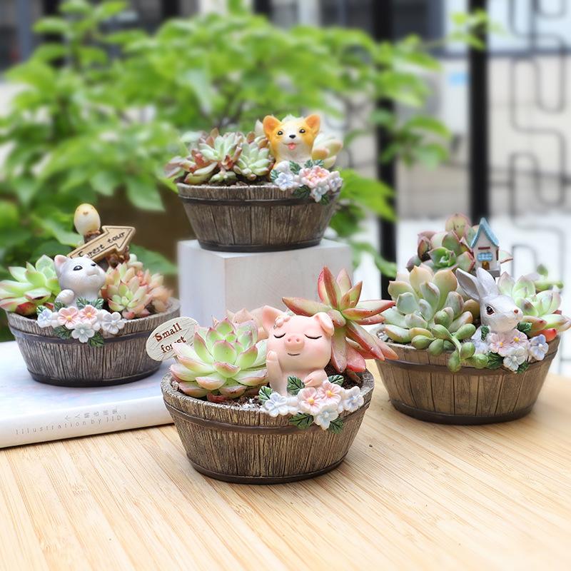 Bunny Flower Pot for Succulents Plants, Mini Animal Planter Decorative Garden Pots Landscape Desktop Ornament Decoration