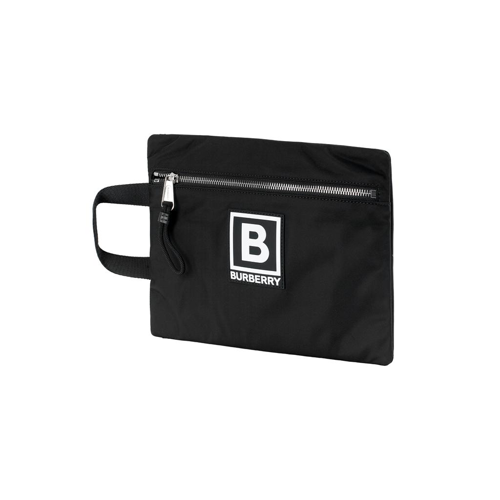 Burberry Letter Pattern Applique Zipper Leather Pouch Men Pouch Black 80653121