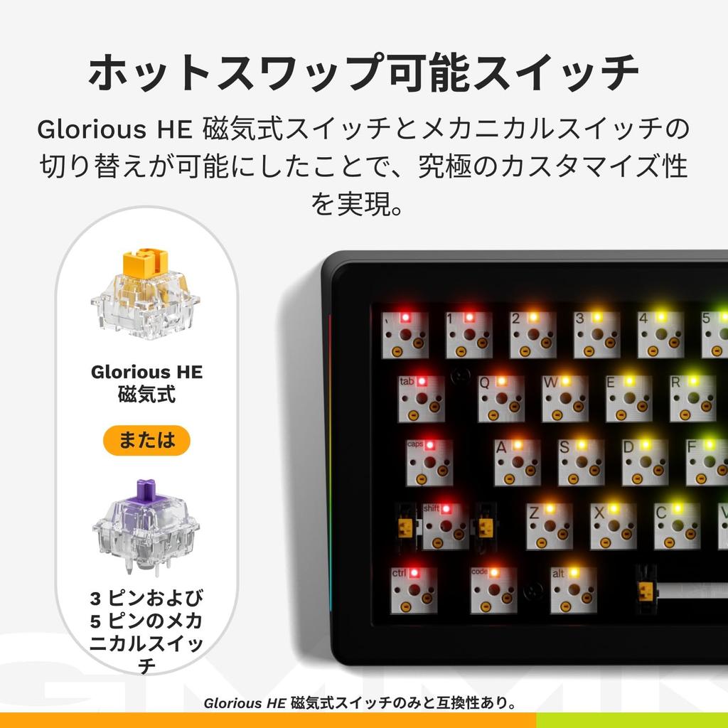 Glorious GMMK 3 PRO HE Prebuilt Wired Black US Layout Gaming Keyboard with Rapid Magnetic KB0835 65% Trigger, Switches,