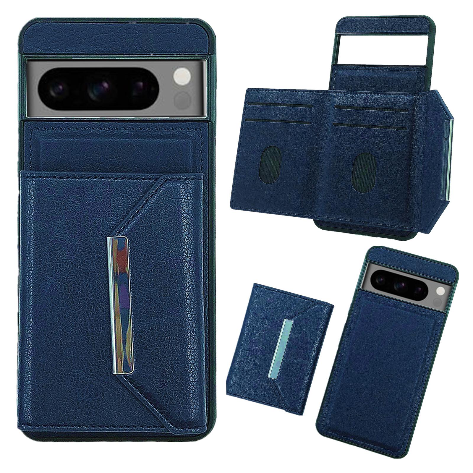 

For Google Pixel 9/9 Pro Case Leather Back Cover Detachable Card Holder Kickstand Sapphire