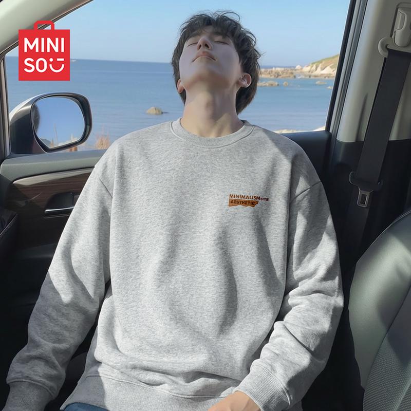 MINISO Men's Loose-Fit Crew Neck Pullover Sweatshirt