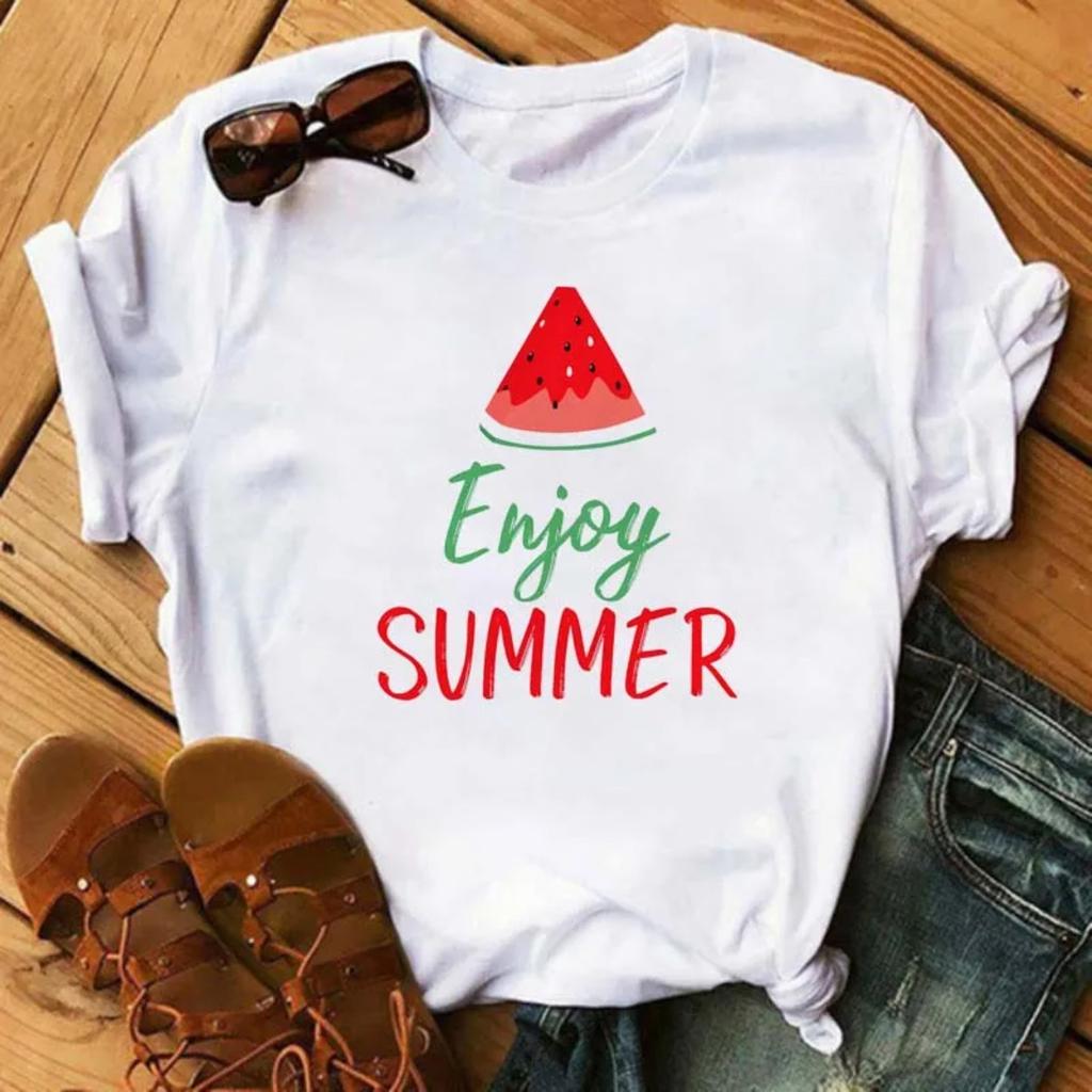 New Kawaii Fruits Strawberry Print Unisex Tshirt Tops Casual Female Shortsleeved Streetwear Black Round Neck Oversized Tshirts