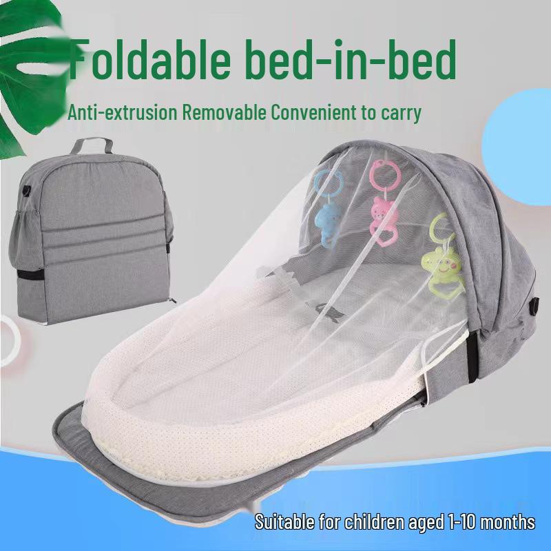 Bärbar hopfällbar babysäng med myggsäkert överdrag