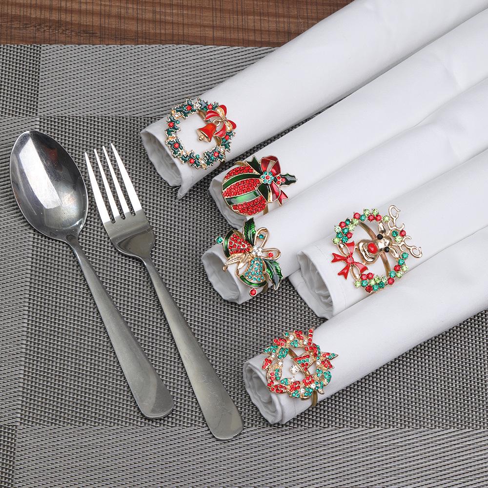 Reindeer & Santa Snowflake Christmas Napkin Rings - Festive Wreath Holders for Hotel Decoration, Bestseller