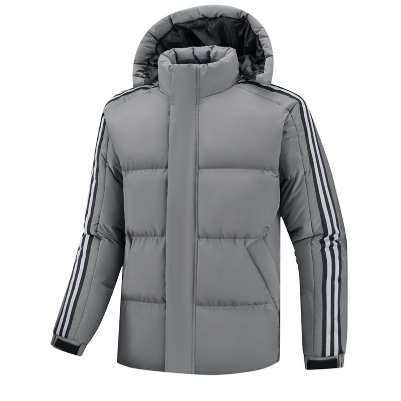 Men's Hooded Cotton-Padded Jacket, Size M-8XL, Winter Warmth, Casual Three-Bar Design