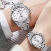 LONGBO 83611 Quartz Watches Waterproof Luminous Stainless Steel Calendar Full Diamond Gold Design Luxury Wristwatch for Couple
