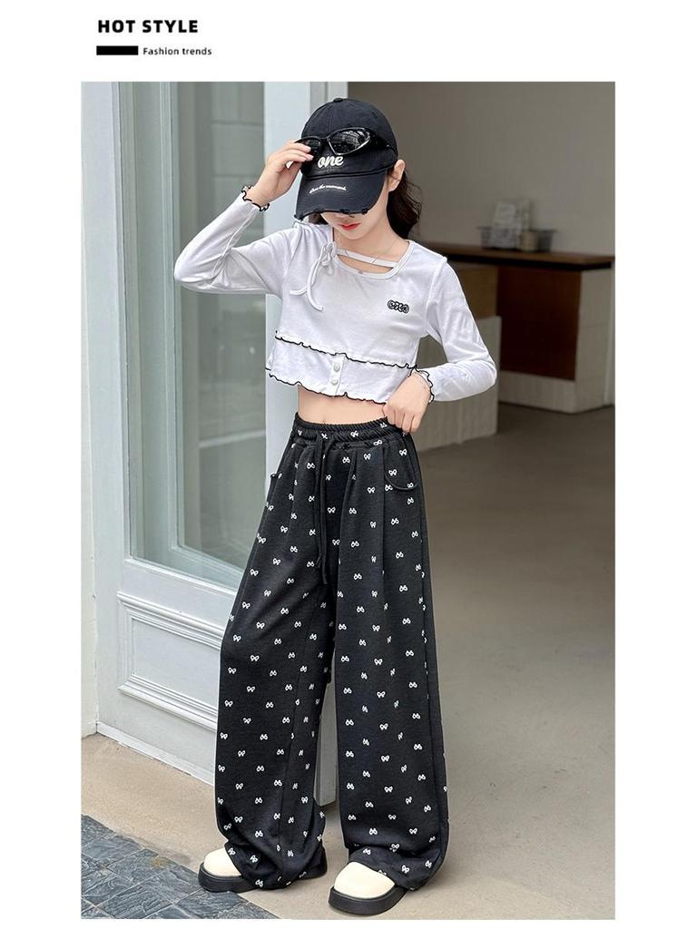 2025 Dziewczęce Elastyczne Dzianinowe Miękkie Codzienne Luźne Jesienne Spodnie