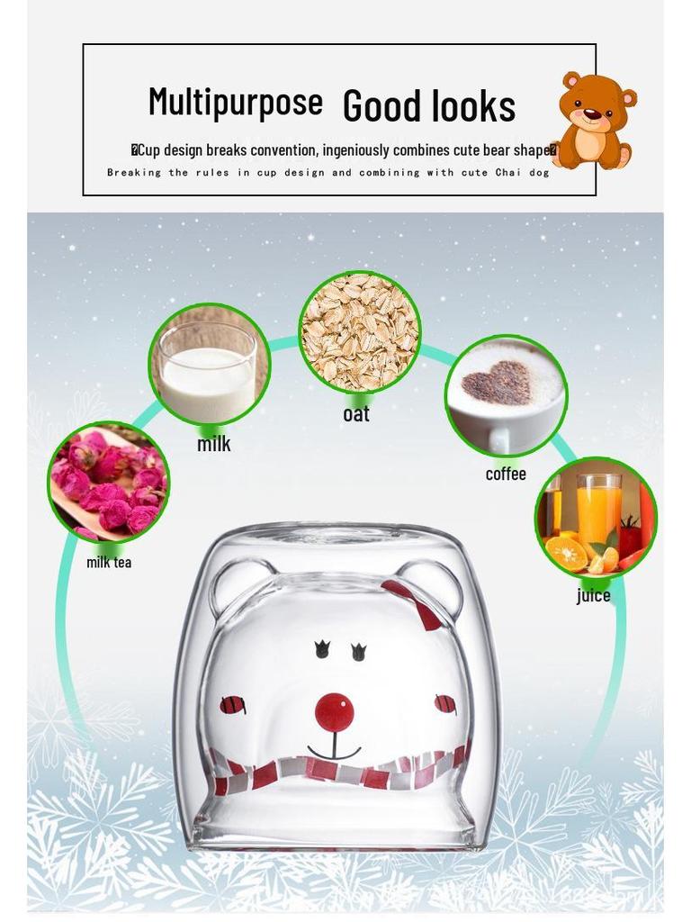 Double-Layer Cartoon Bear Insulated Glass Cup