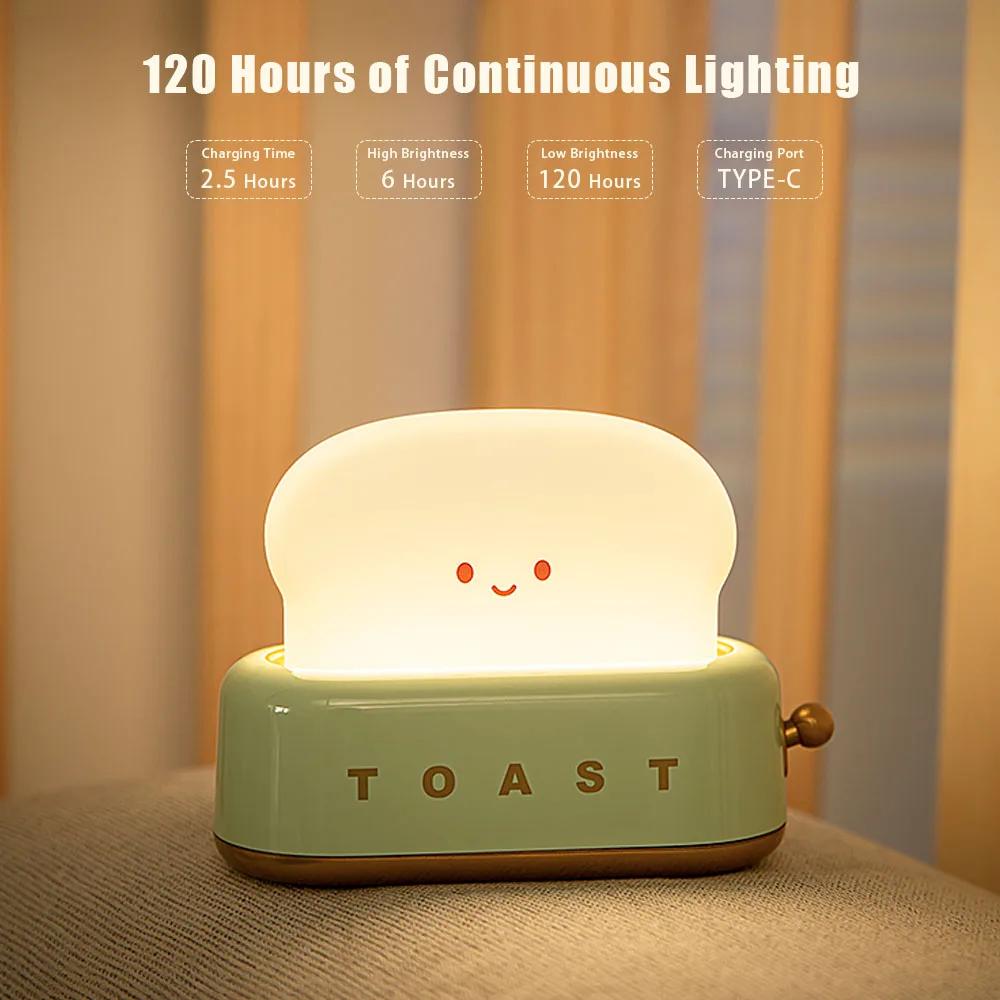 Bread Toast Cartoon LED Night Light Cute Home Decor Kawaii Bread Table Lamps Night Portable Light with Timer Tiny Lamp Rgb lamp