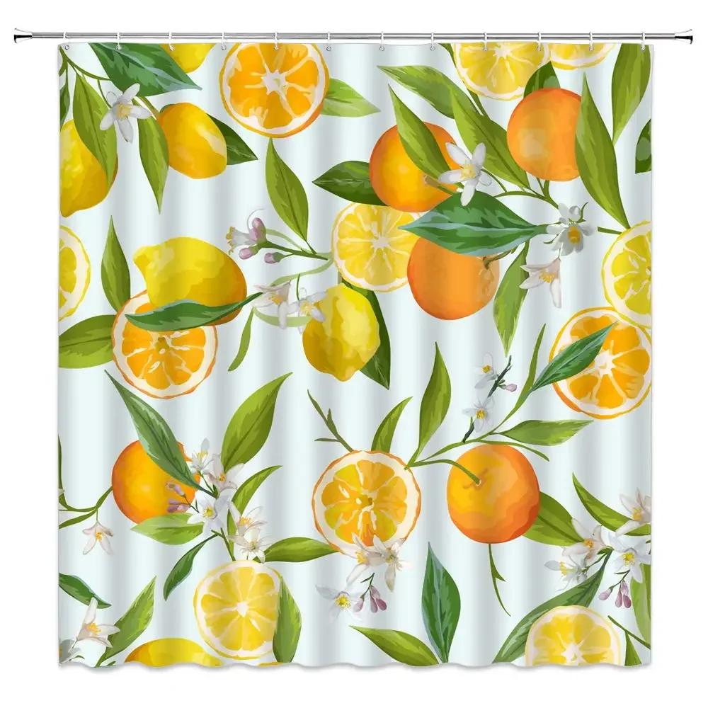 Frukt Duschdraperi Akvarell Orange Persika Citron Jordgubb Apelsin Papaya Söt Färgglad Badrum Dekorativa Duschdraperier