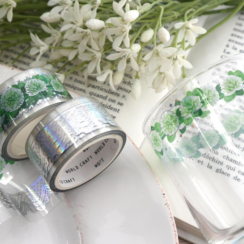 World Craft Masking Tape Glitter Clear Tape Rainbow Aurora Foil Width 20mm Lace KCT20-015