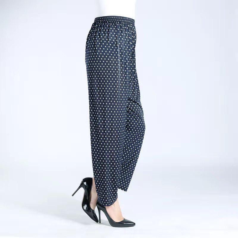 Floral Ice Silk Wide-Leg Pants for Women - Airy, Casual, Nine-Tenths Length