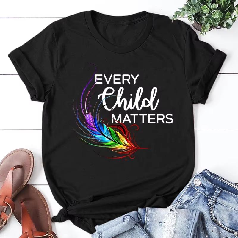 

Funny Orange Shirt Day Every Child Matters Graphic Print T Shirt Women Short Sleeve Tees Unisex Casual O Neck TShirt S