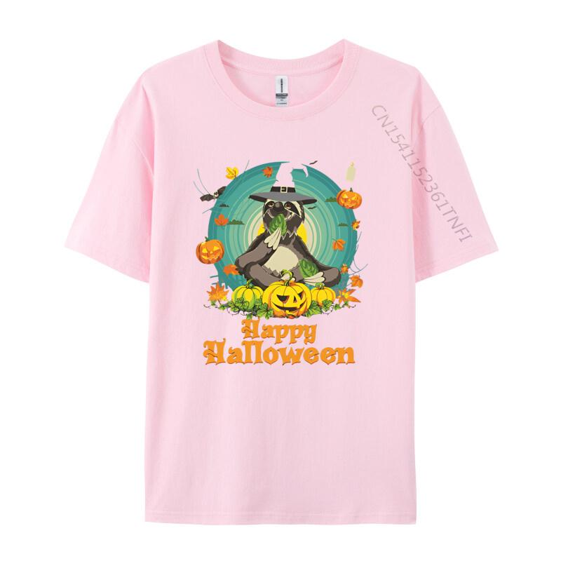 Mens Tshirts Happy Halloween Sloth Dog Pumpkin T Shirt Cotton Cool Tees For Men Loose Tops Tees