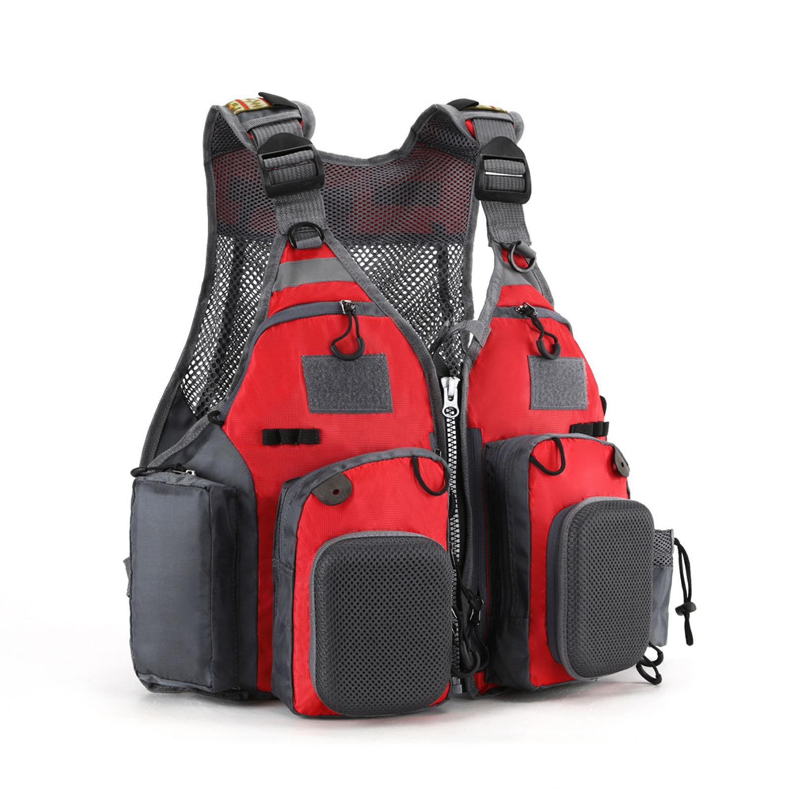 Сетчатый жилет для нахлыста Красный Один размер Множество карманов Легкий дышащий жилет для активного отдыха на природе