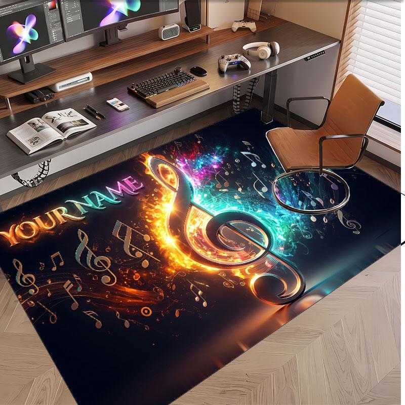 Music General Theme Soft Crystal Velvet Rug Custom Name & Text Print Non Slip Floor Rug for Bedroom Living Room