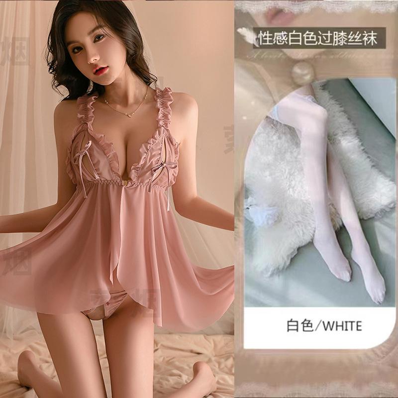 Sexy underwear sexy pajamas female seduction chest split hollow suspender perspective nightdress