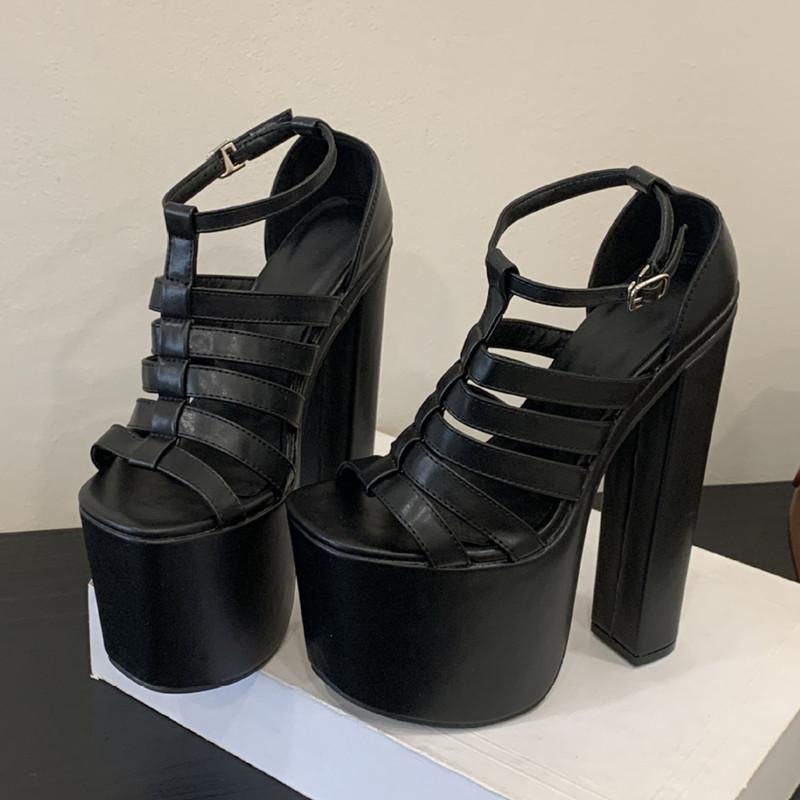 Street Style Sexy Narrow Band Women Gladiator Sandals Summer 18cm High Heels Platform Wedges Nightclub Chunky Shoes