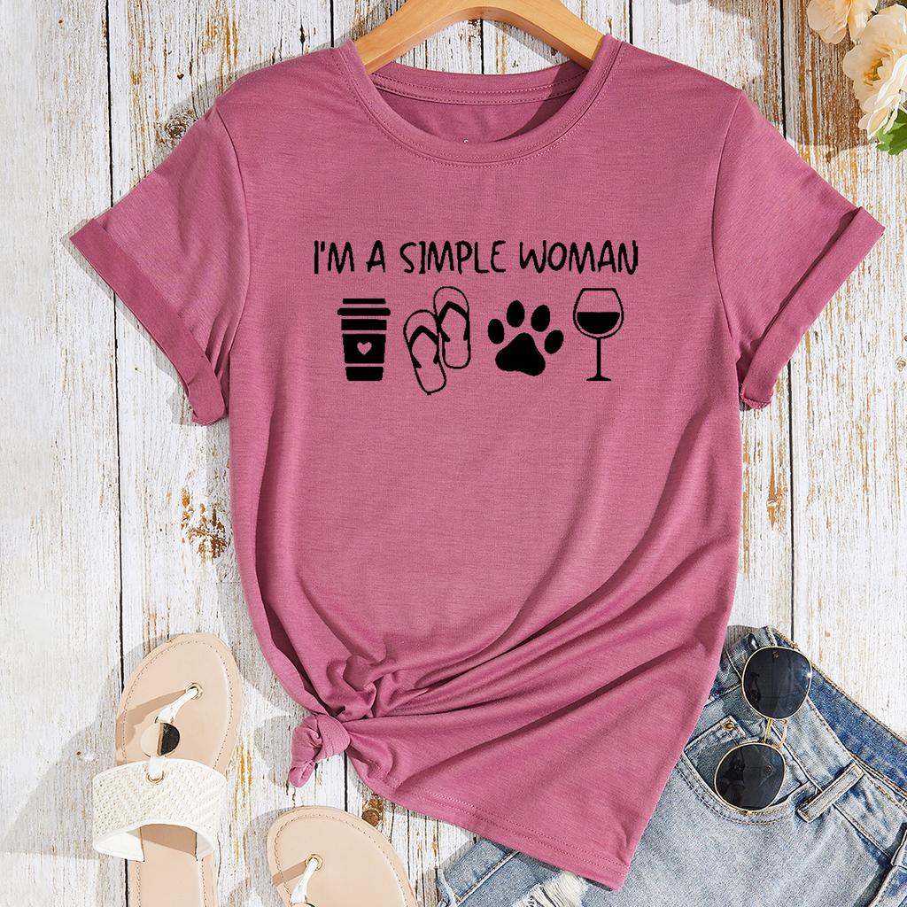 Simplified Letter Printing Cotton T-Shirt Short Sleeve Round Neck Women 2d Print Tops