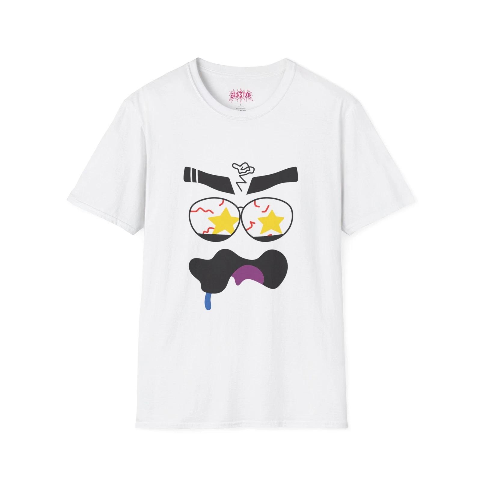 Casual white graphic 100% Cotton T-shirt Mens Tees Top sleepwear anime face L