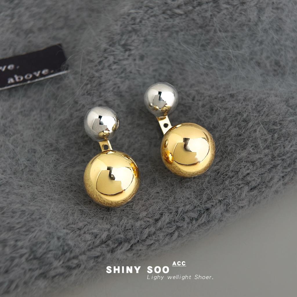 Fashion double-color silver needle geometric round Doudou earrings, a two-wear earring jewelry supply