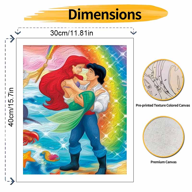 Disney The Little Mermaid Ariel Prince Eric Oil Painting Art Set Handmade Diy Gift Home Decoration