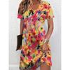 Women's V-neck Short Sleeved Casual Printed Dress 3D Colorful Printed Mini Beach Party Dress