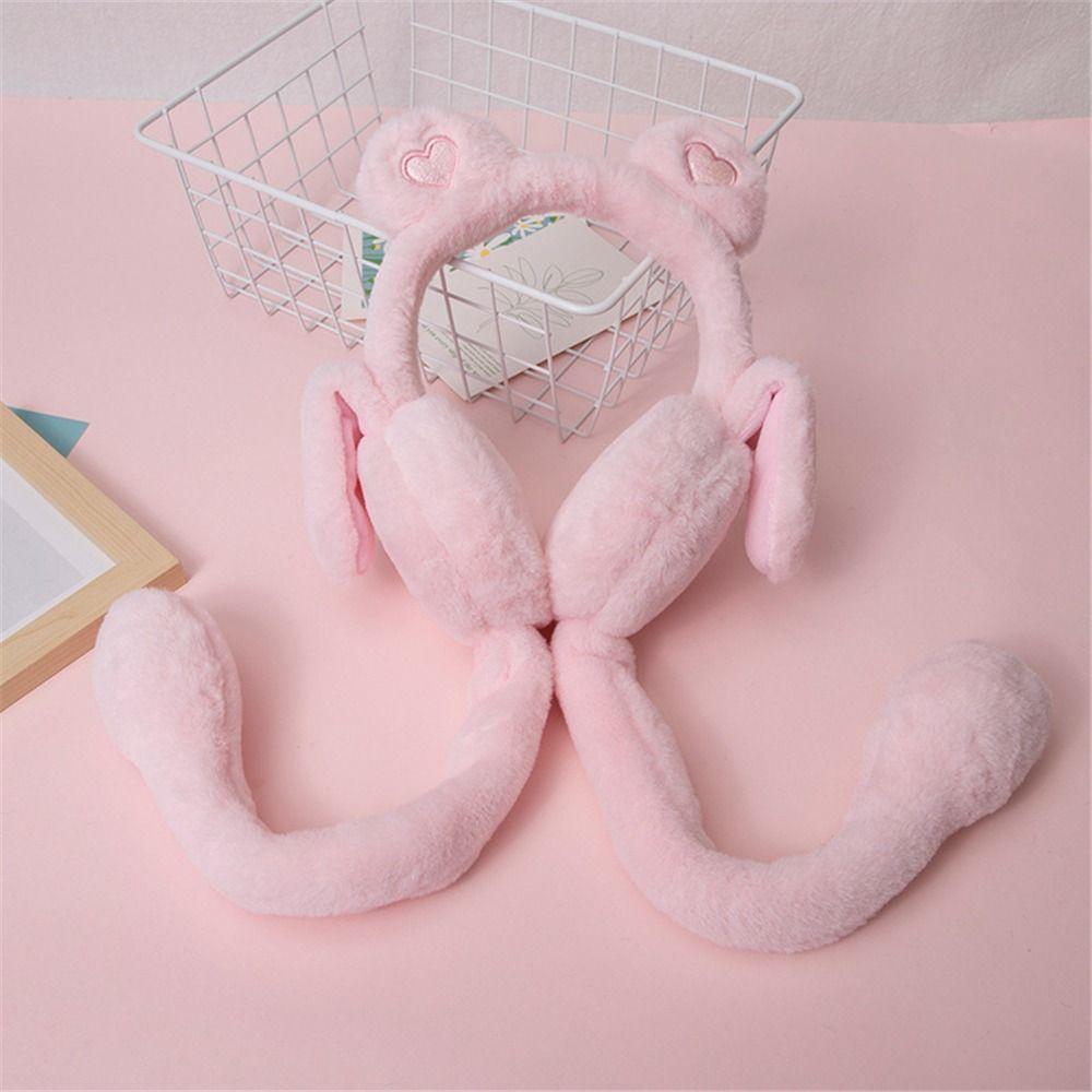 Heart Bear Student Ear Warmers Moving Jumping Ears Plush Ear Muffs Cute Gift  for Ladies Girls