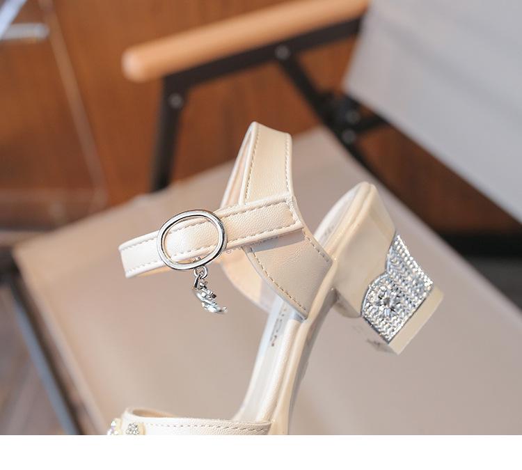 Girls’ Rhinestone Flower High Heel Sandals – Non-slip Soft Sole for Summer & Dance