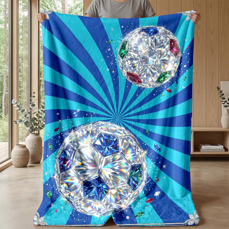 Diamond Soccer Ball Art Blanket Personalized Name Flannel Blanket Soft Cozy Plush Throw for Sofa Bed Lightweight Home Decor