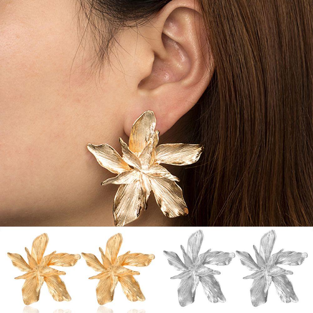 Exaggerated Trendy Elegant Charm Silver Gold Big Flower Ear Stud Drop Dangle Floral Earrings Metal