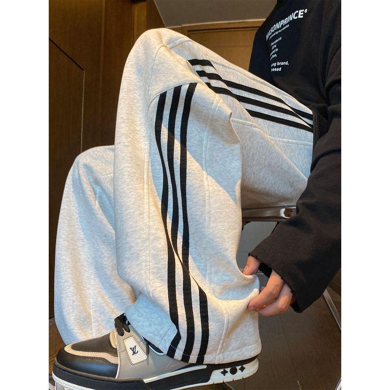 High Street Striped Casual Pants for Men, Autumn and Winter American Style, Cool Wide-Leg Sports Sweatpants, Trendy Brand Versatile Floor-Length Pants