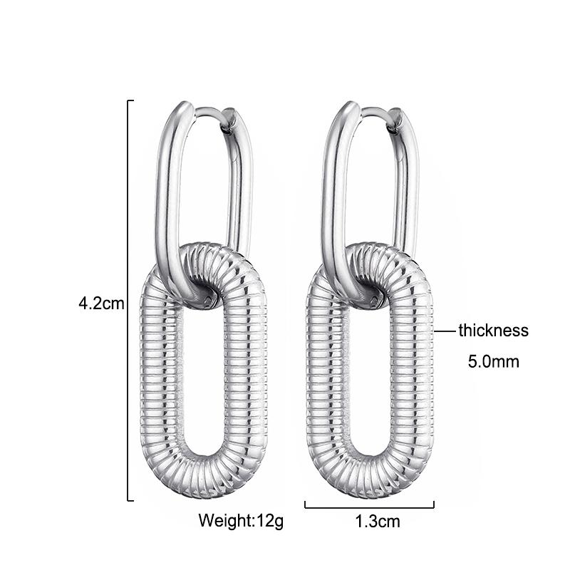 Classic Stainless Steel Double Loop Design Hoop Earrings For Women Geometric Oval Punk Hip Hop Gold Silver Color Huggie Jewelry