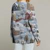 Women's Fashion Long Sleeve Christmas Print V-Neck Button Loose Cardigan Top