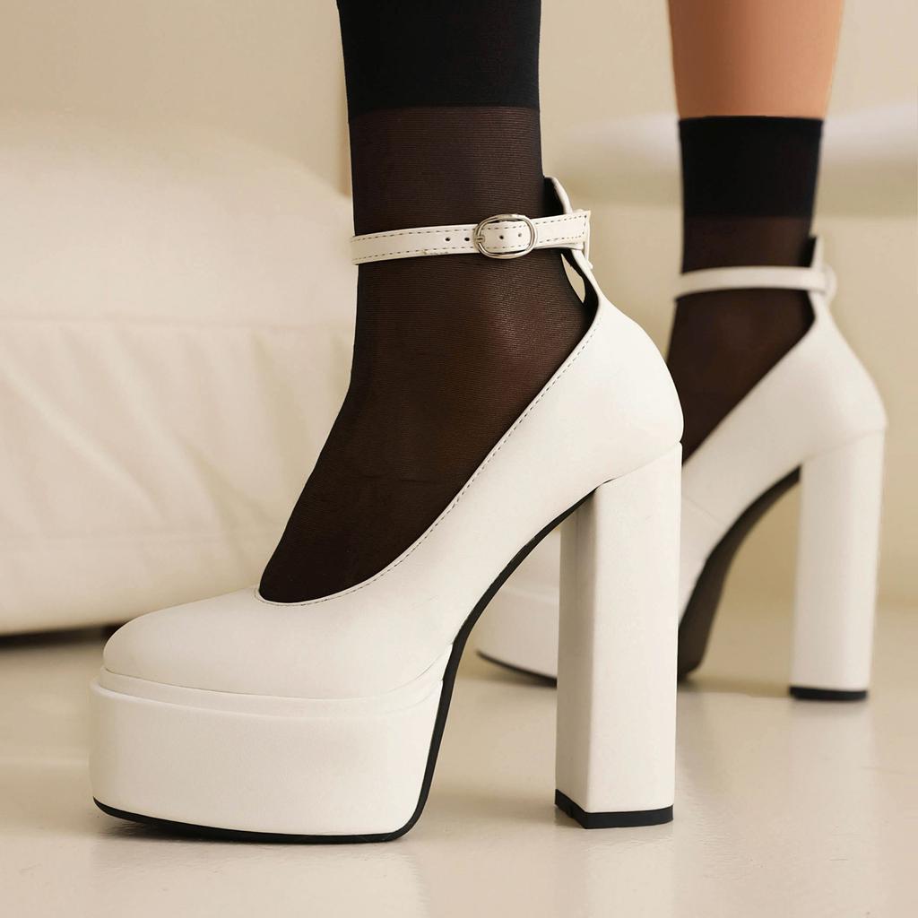 34-48 Summer Round Head Waterproof Table Thick Heel Super High Heels Light Mouth Foot Fashion Show Single Shoes Women