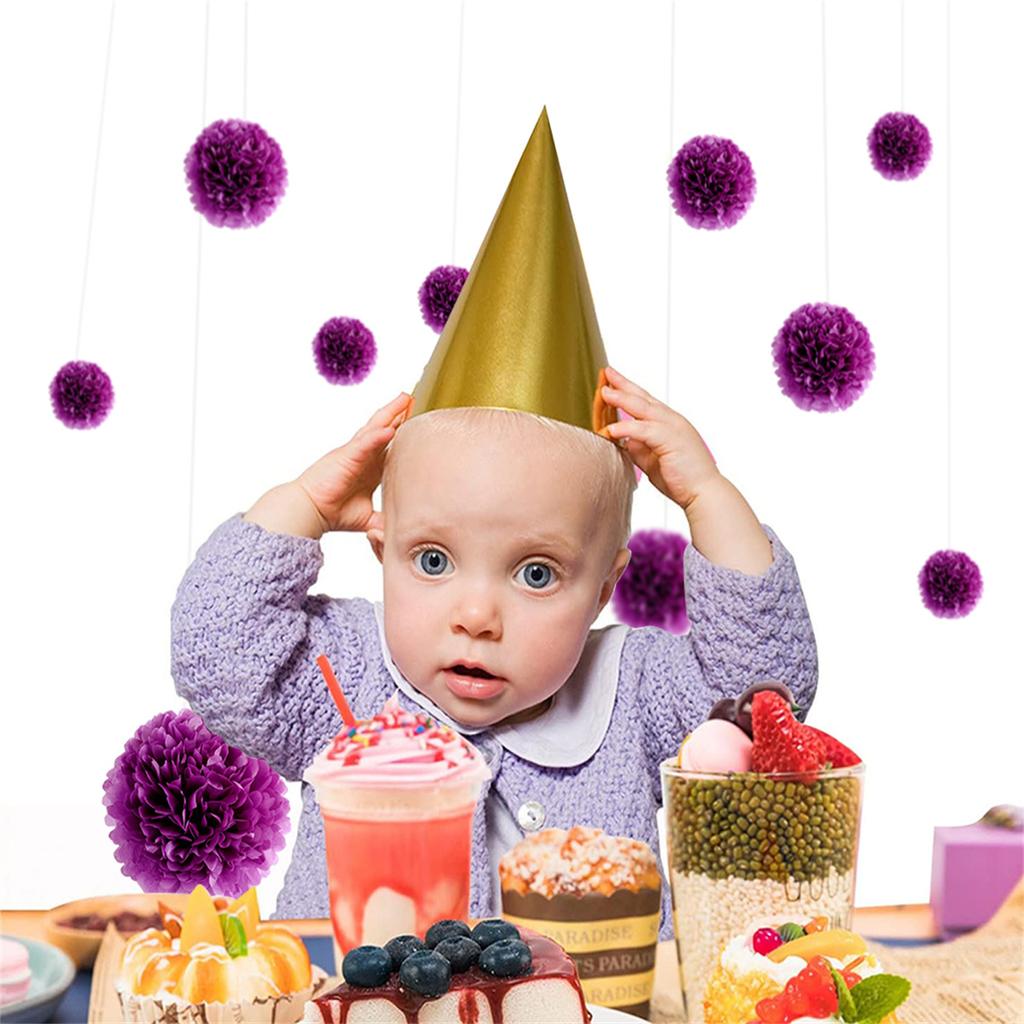 1 set de flori de hârtie violet de 7,8 inch pentru agățat pentru petrecerea de aniversare pom pom bile de hârtie bile de flori de hârtie pom pom hârtie