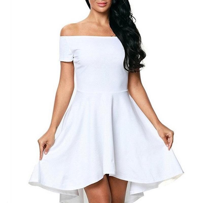 Elegant Women Short Sleeve Off Shoulder High Low Skater Cocktail Formal Dress