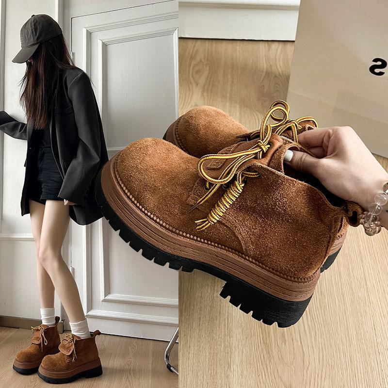 

British Martin boots women s 2025 autumn new soft leather big head matte boots thick heel thick sole retro tooling boots 35