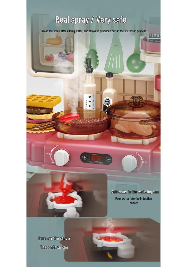 70cm Large Kids' Kitchen Counter Play Set - Cooking, Frying, Spray Simulation Stove Toy