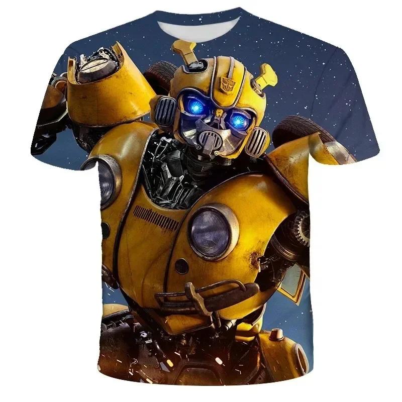 Verão 2025 Camiseta Transformers Estampada em 3D para Homem Crianças Roupa Legal de Desenho Animado de Manga Curta Meninos Meninas Tendência de Moda Streetwear