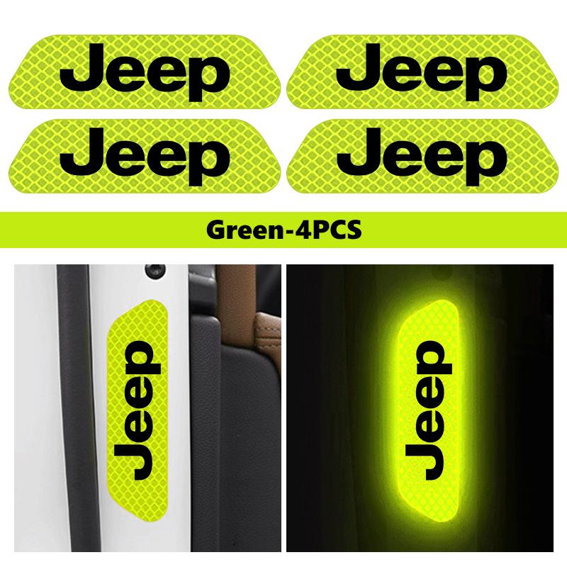 For Jeep 4pcs Car Logo Door Reflective Strips Sticker Security Warning Stickers Accessories Cherokee Wrangler JK Gladiator AJP1