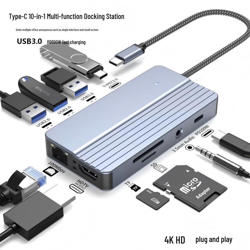 10-in-1 4K Type-C Dock for Mobile, Tablet, Laptop, and Gaming Consoles